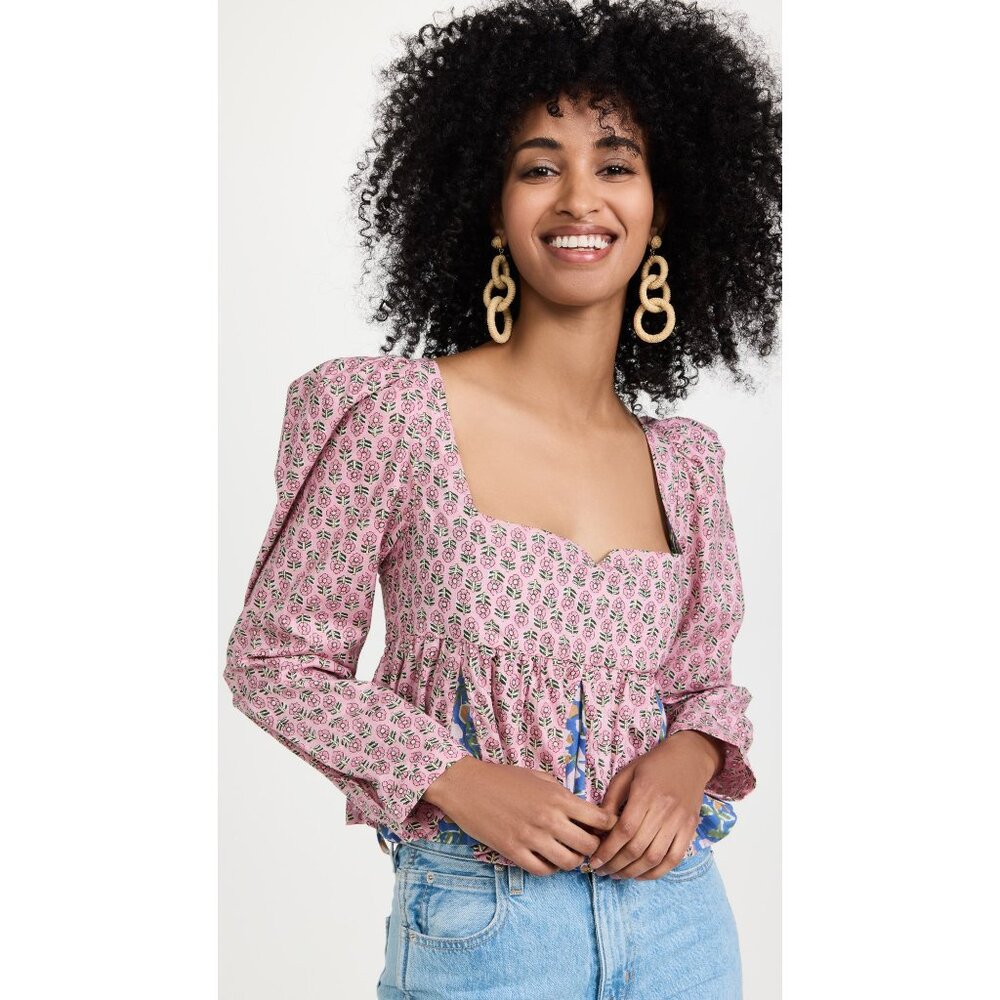 Alix of Bohemia Printed L/S Top with Lace up Back, size Small